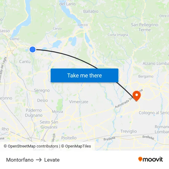 Montorfano to Levate map