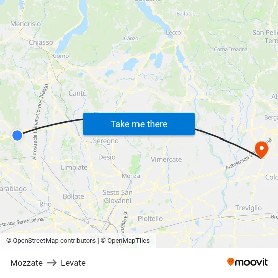 Mozzate to Levate map