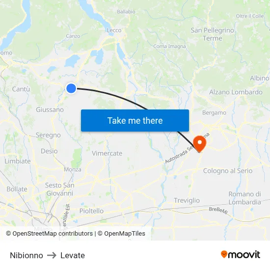 Nibionno to Levate map