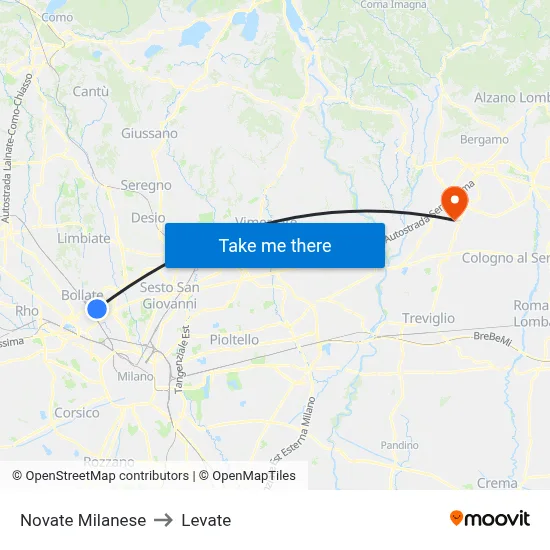 Novate Milanese to Levate map
