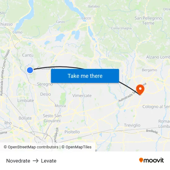Novedrate to Levate map