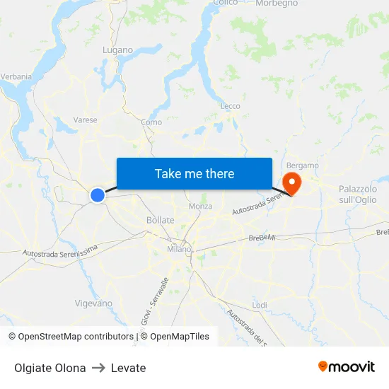 Olgiate Olona to Levate map