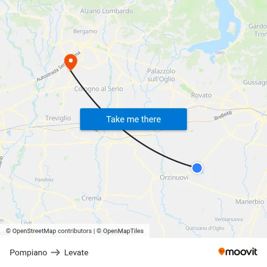 Pompiano to Levate map
