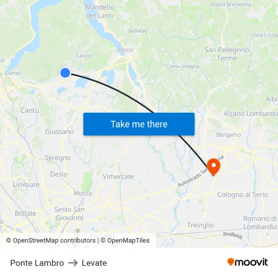 Ponte Lambro to Levate map