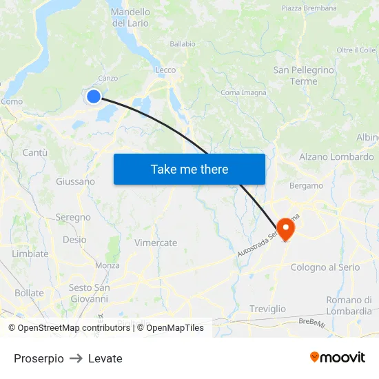 Proserpio to Levate map