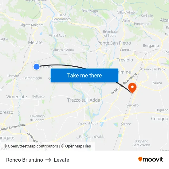 Ronco Briantino to Levate map