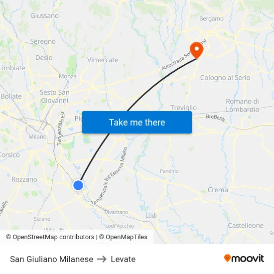 San Giuliano Milanese to Levate map