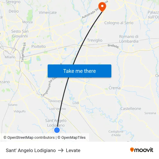 Sant' Angelo Lodigiano to Levate map