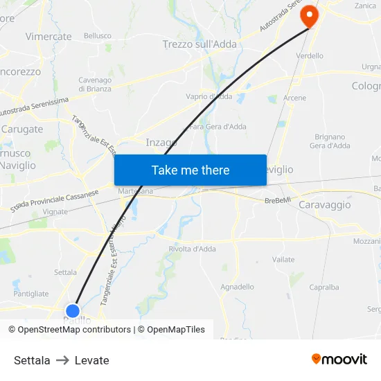 Settala to Levate map