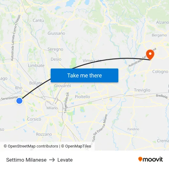 Settimo Milanese to Levate map