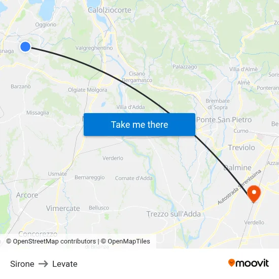 Sirone to Levate map