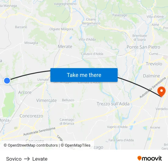Sovico to Levate map