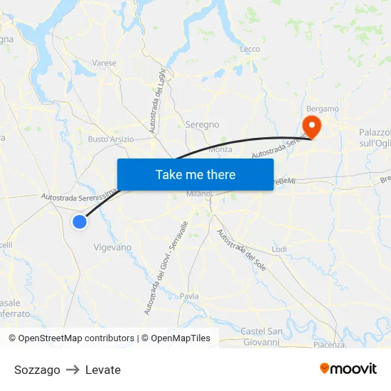 Sozzago to Levate map