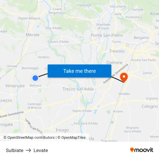 Sulbiate to Levate map
