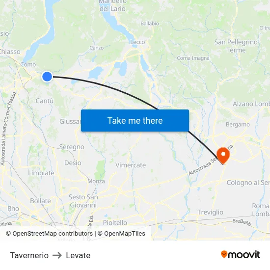 Tavernerio to Levate map