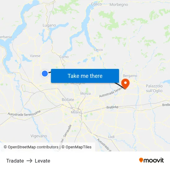 Tradate to Levate map