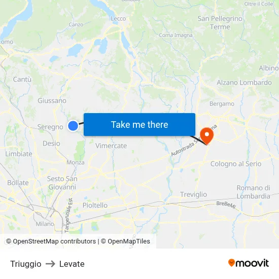 Triuggio to Levate map