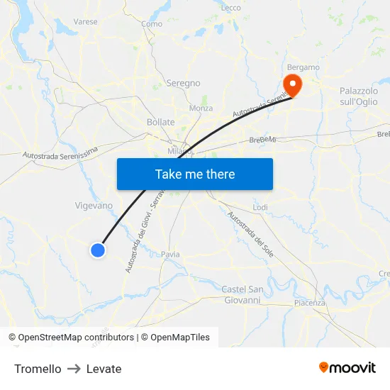 Tromello to Levate map