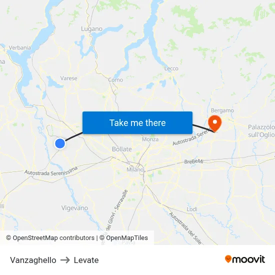 Vanzaghello to Levate map