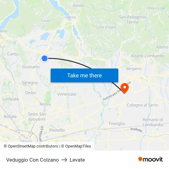 Veduggio Con Colzano to Levate map