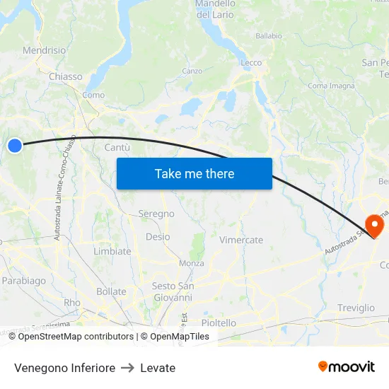 Venegono Inferiore to Levate map