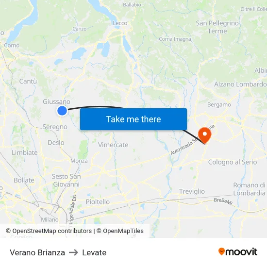Verano Brianza to Levate map