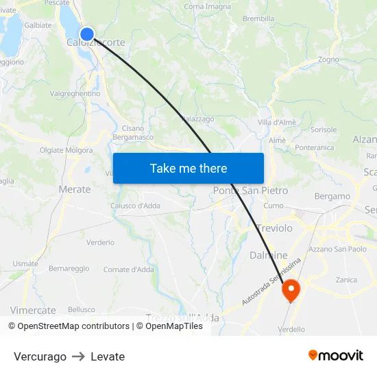 Vercurago to Levate map