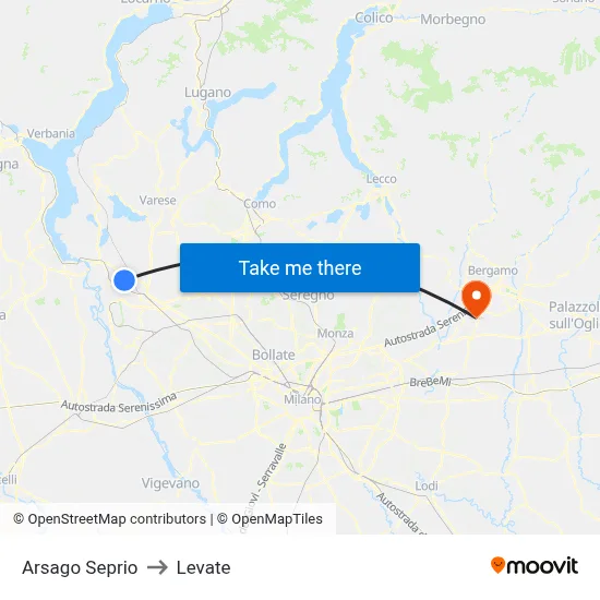 Arsago Seprio to Levate map
