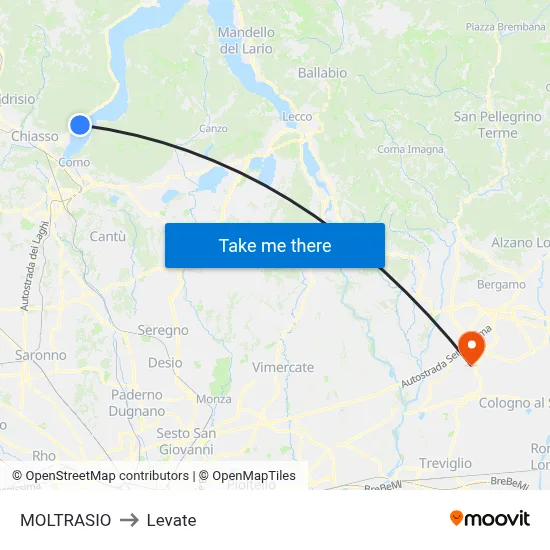 Moltrasio to Levate map