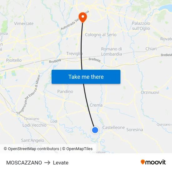 Moscazzano to Levate map