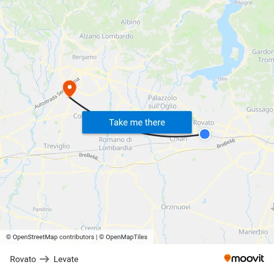 Rovato to Levate map
