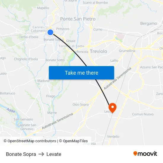 Bonate Sopra to Levate map