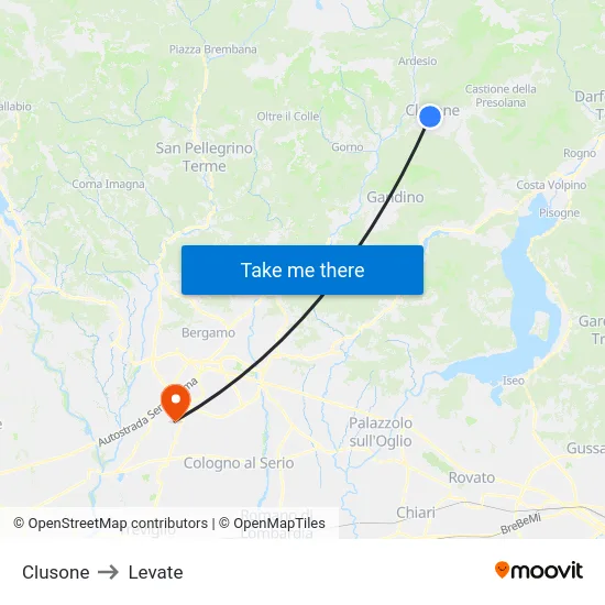 Clusone to Levate map