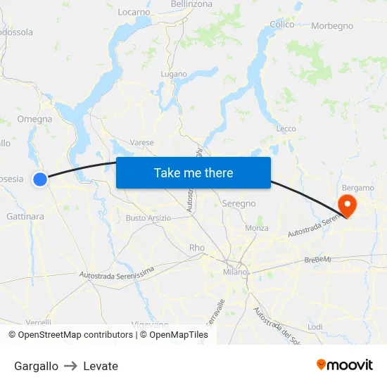 Gargallo to Levate map