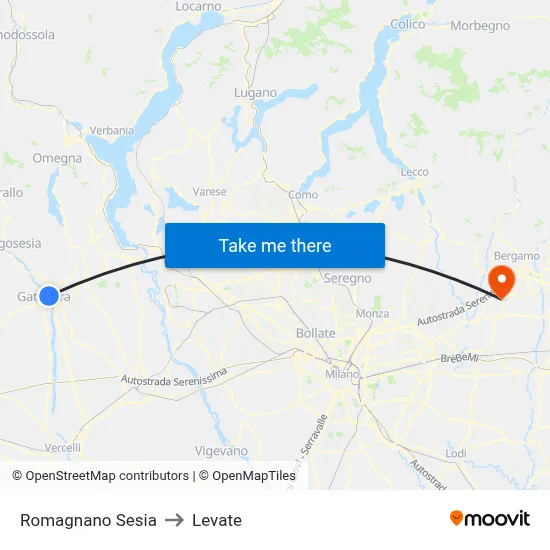 Romagnano Sesia to Levate map