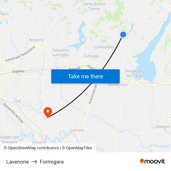 Lavenone to Formigara map