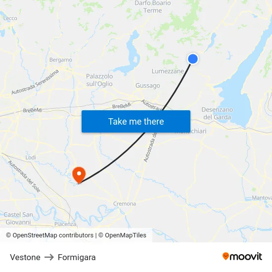 Vestone to Formigara map