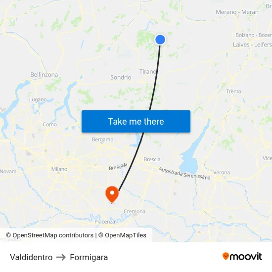 Valdidentro to Formigara map