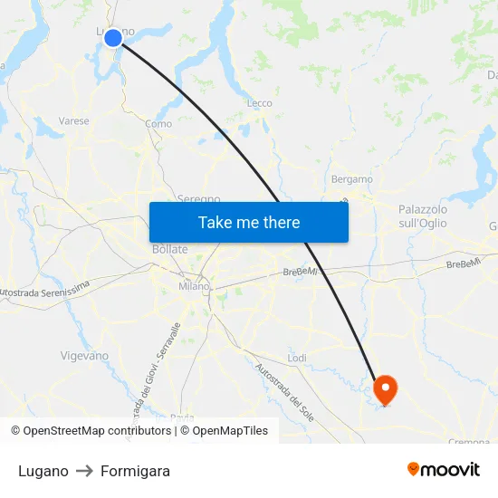 Lugano to Formigara map