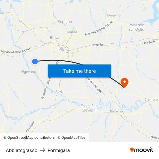 Abbiategrasso to Formigara map