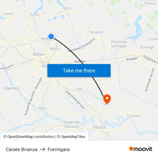 Carate Brianza to Formigara map