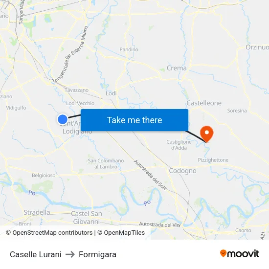 Caselle Lurani to Formigara map