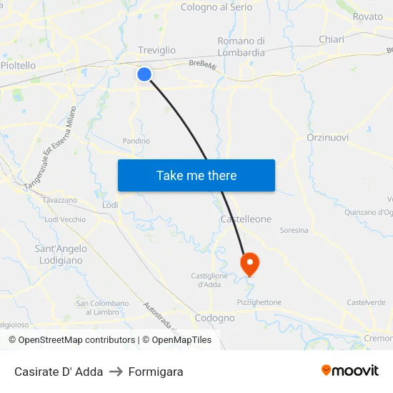 Casirate D' Adda to Formigara map