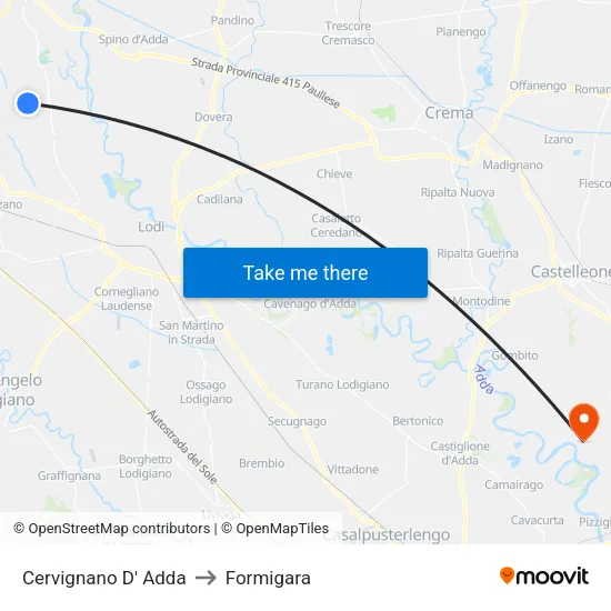 Cervignano d'Adda to Formigara map