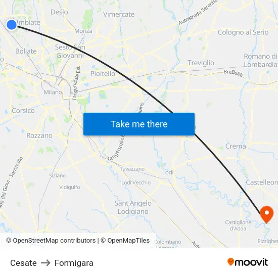 Cesate to Formigara map