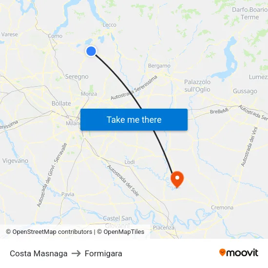Costa Masnaga to Formigara map