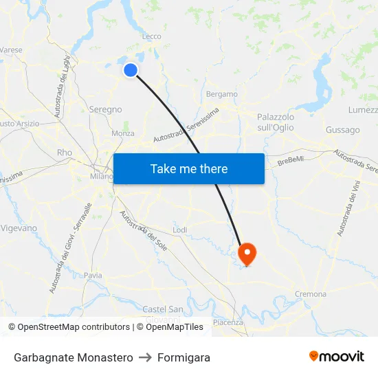 Garbagnate Monastero to Formigara map