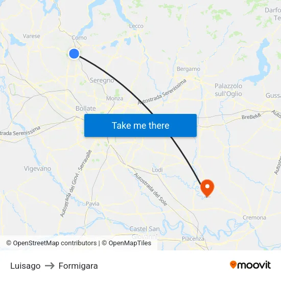 Luisago to Formigara map