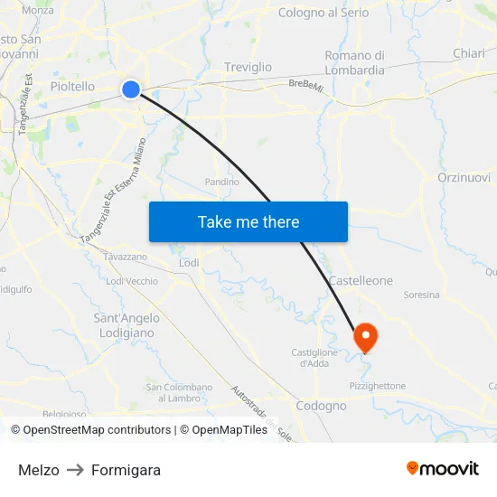 Melzo to Formigara map