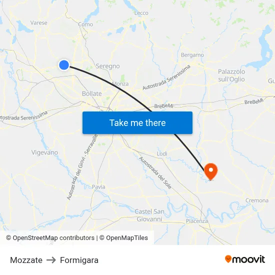 Mozzate to Formigara map